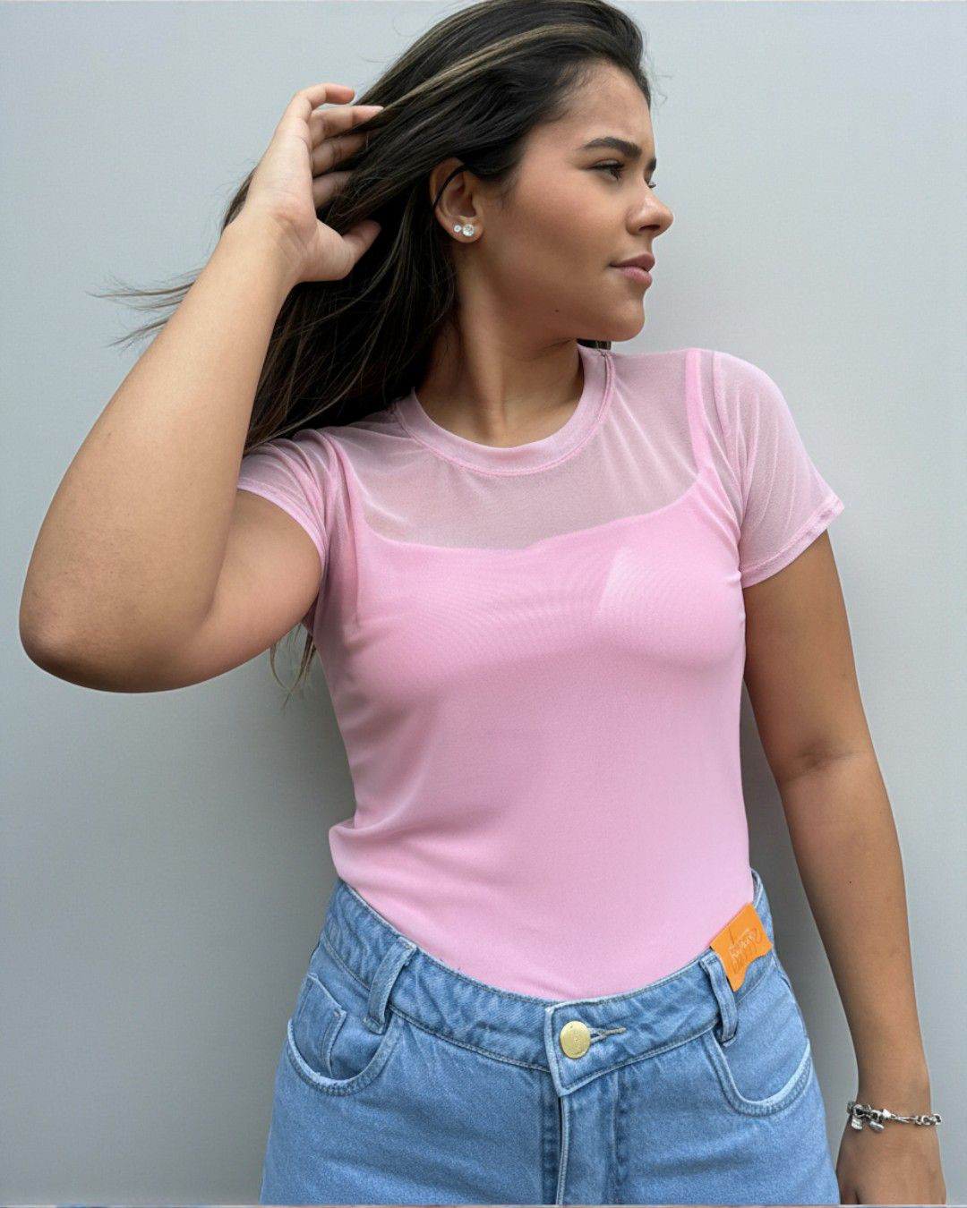 Blusa Tule Manga Curta