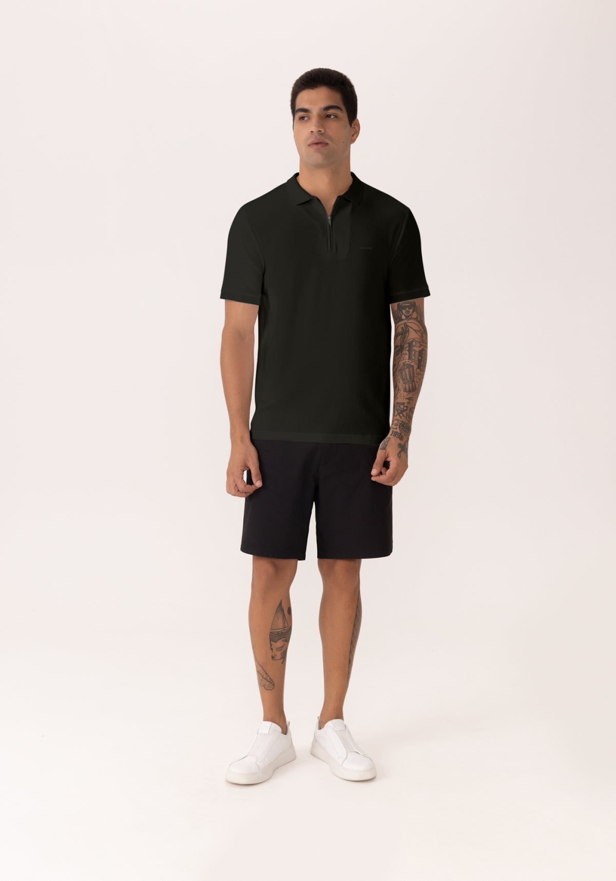 Polo Masculina Malha Manga Curta Com Zíper