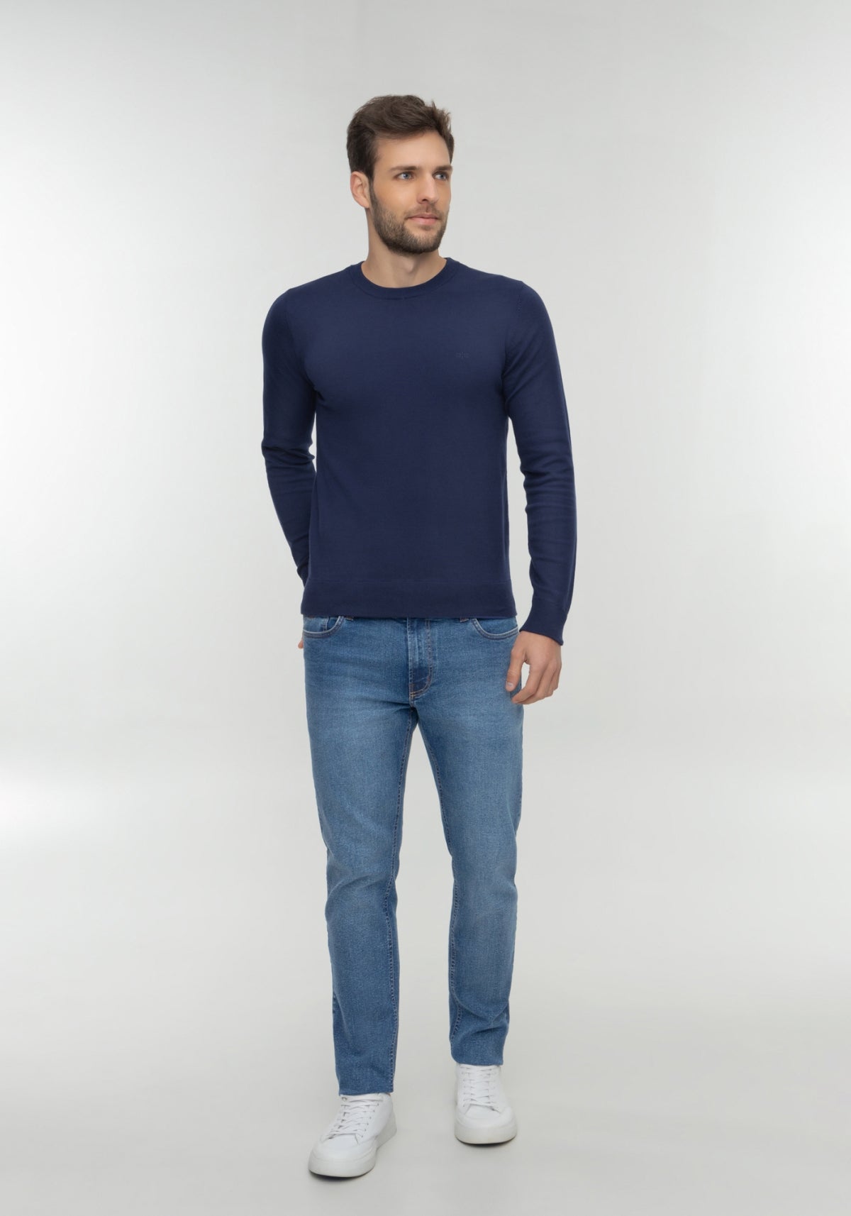 Camisa Blusão Masculina Básico Tricô Manga Longa Gola Redonda