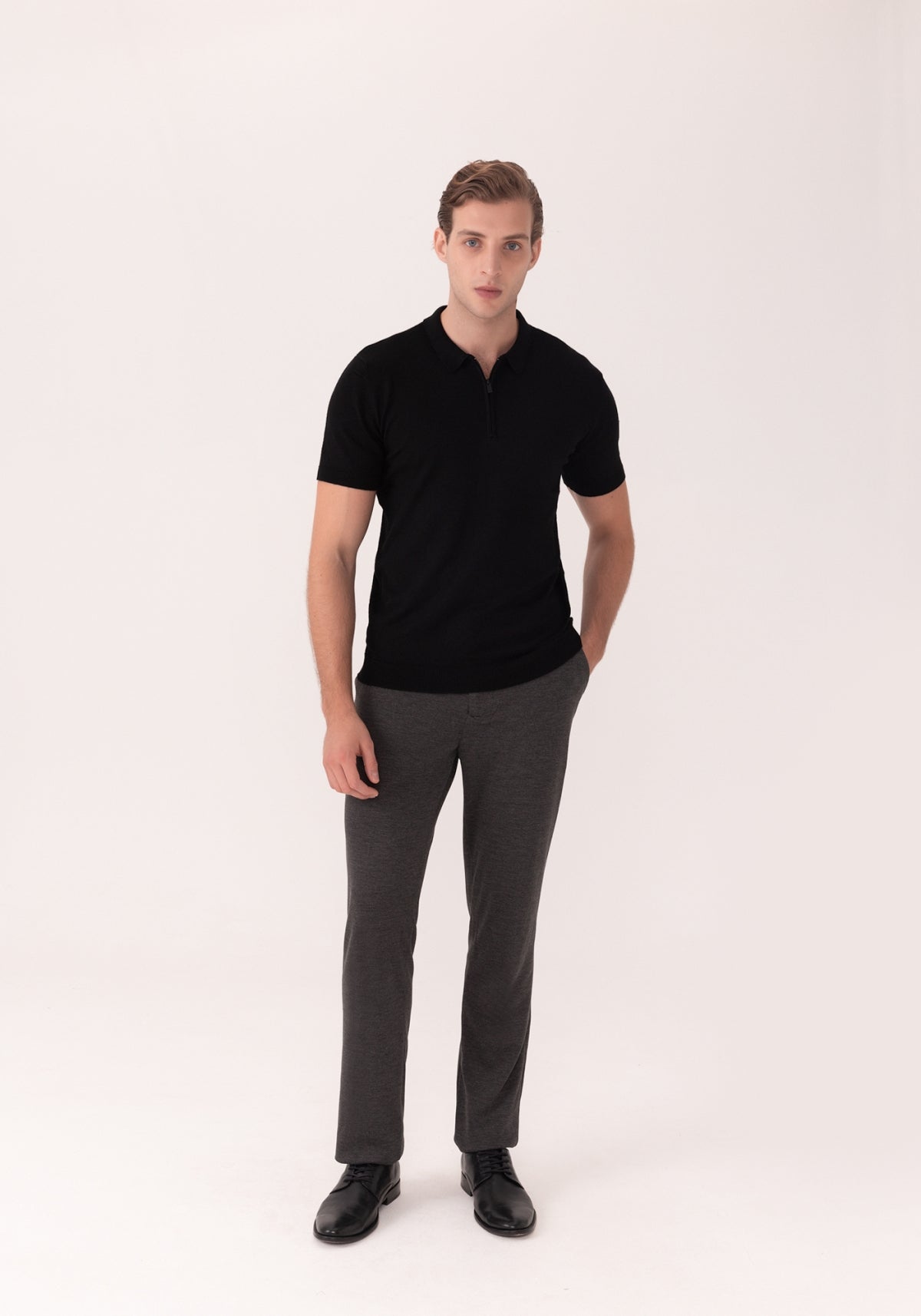 Camisa Polo Zíper Malha Tricô Super Leve