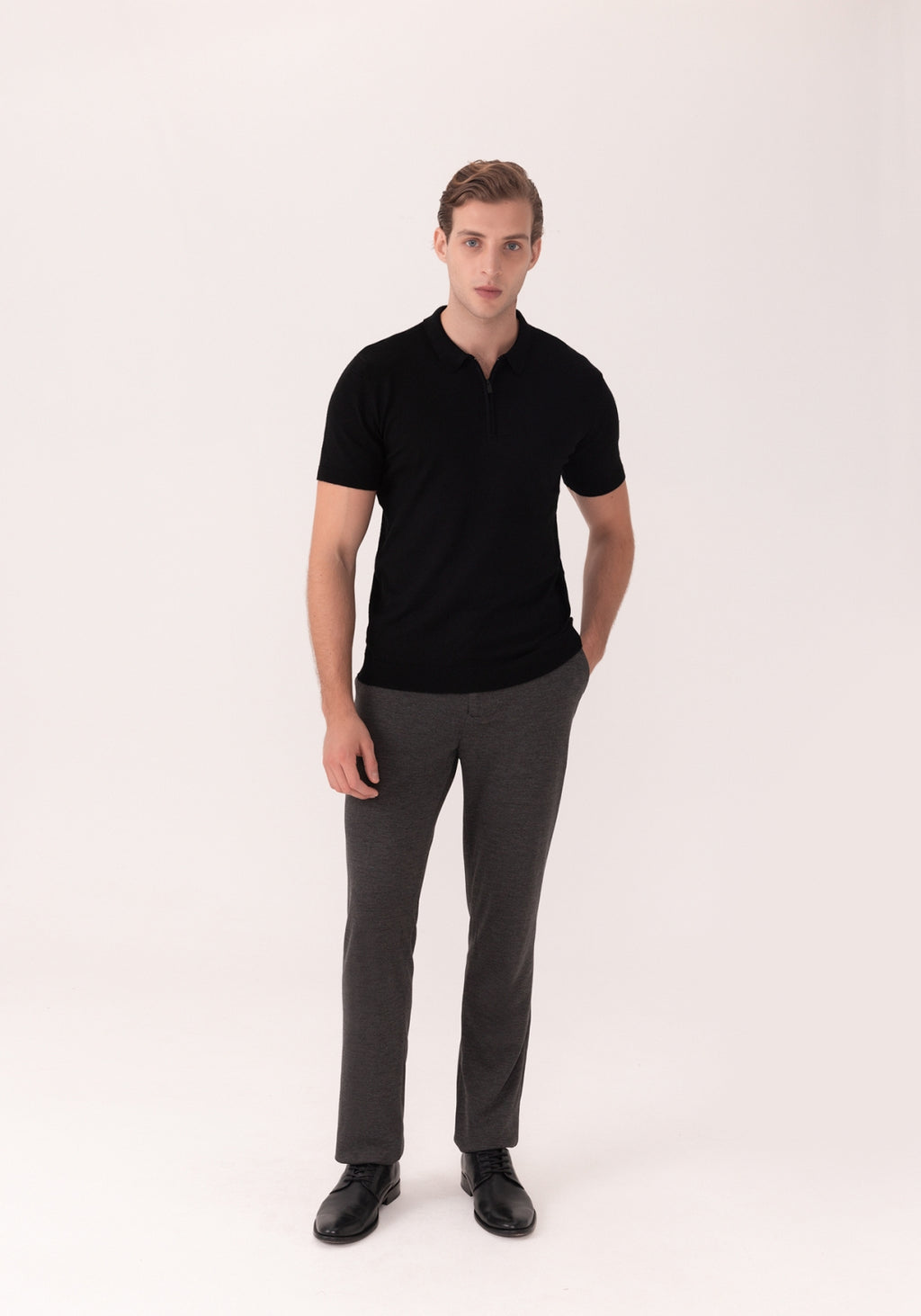 Camisa Polo Zíper Malha Tricô Super Leve