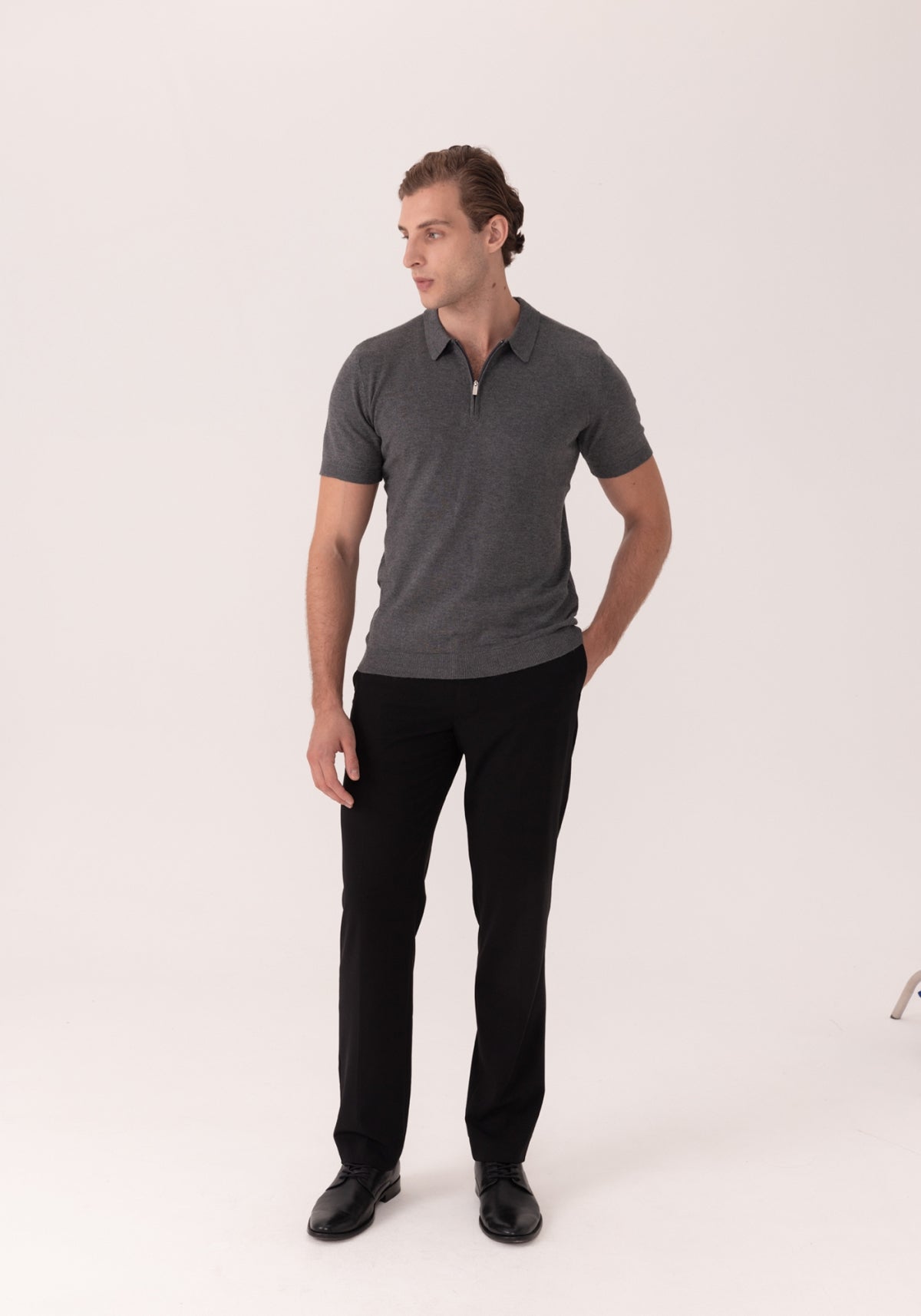 Camisa Polo Zíper Malha Tricô Super Leve