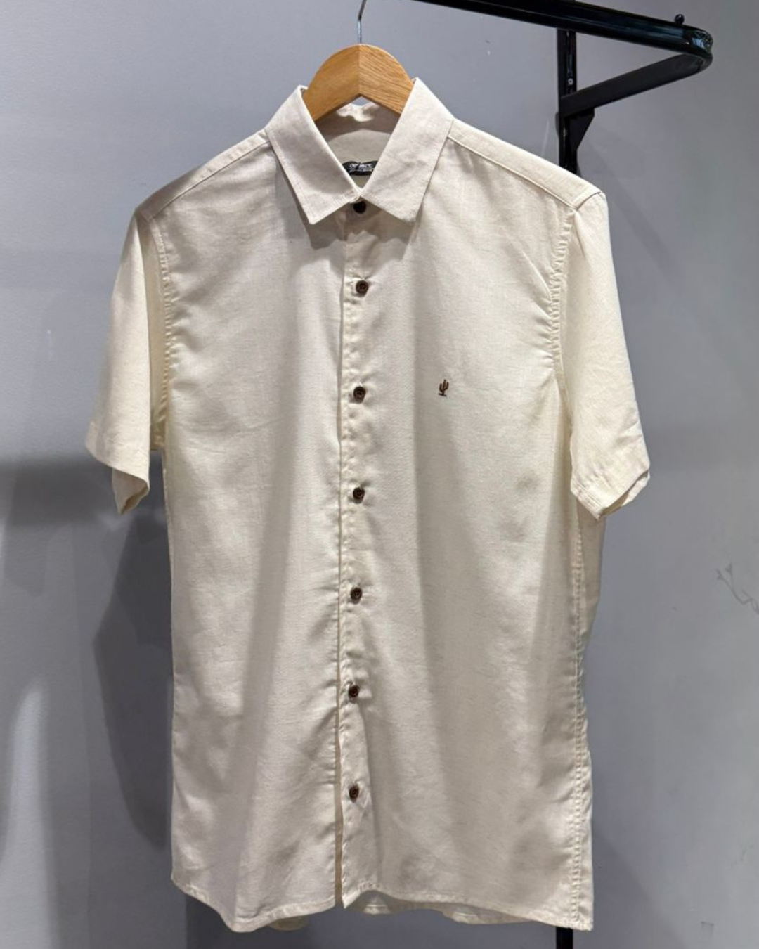 Camisa Manga Curta Linho Bege