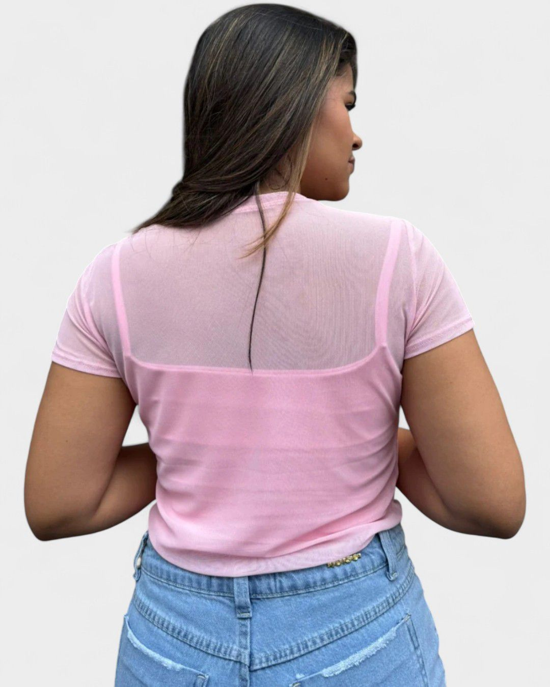 Blusa Tule Manga Curta